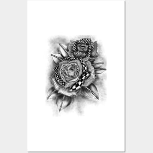 Tattoo Rose Greyscale Posters and Art